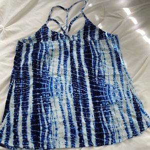 Blue and white no boundaries caged neck tank top